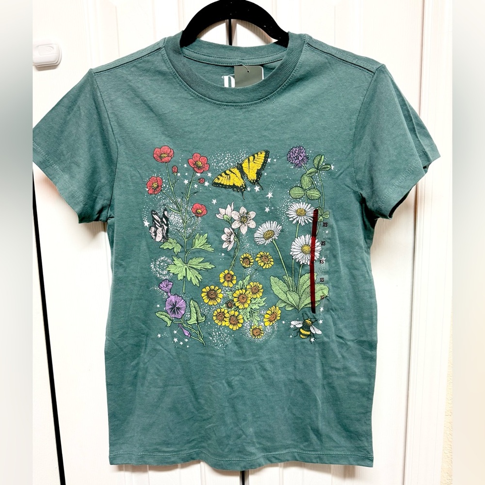 Dark Green Floral Butterfly T-Shirt